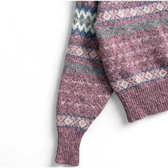 Vintage Eddie Bauer Women’s Wool Blend Fair Isle Knit Pink Sweater Sz M USA Made - Picture 4 of 7